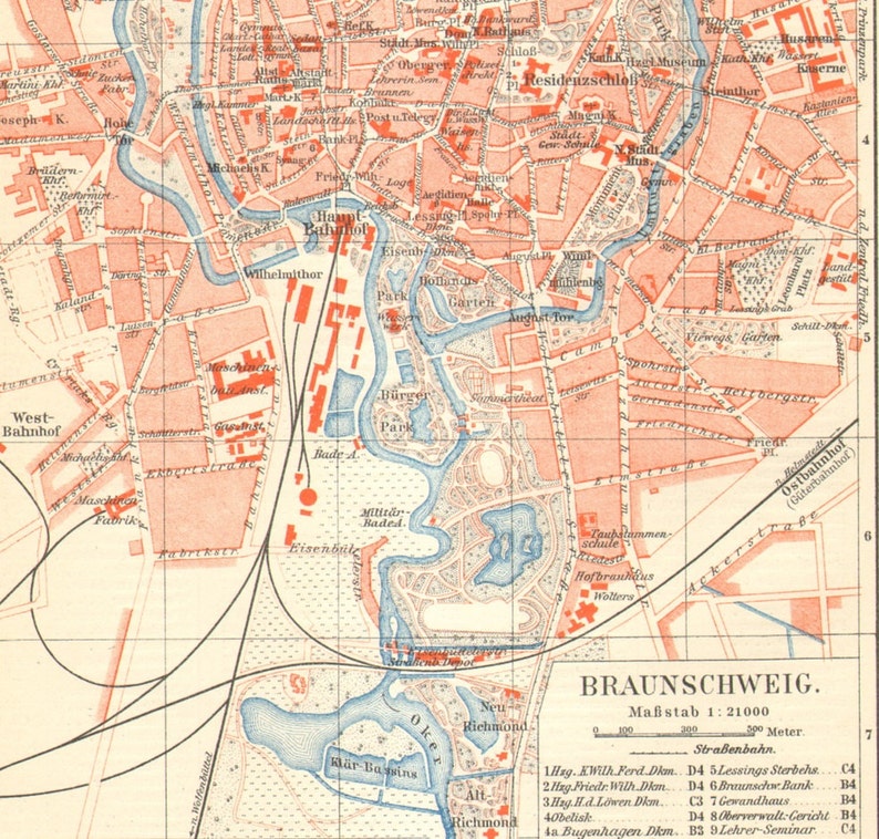 BRAUNSCHWEIG or BRUNSWICK Antique City Map printed in 1902 | Etsy