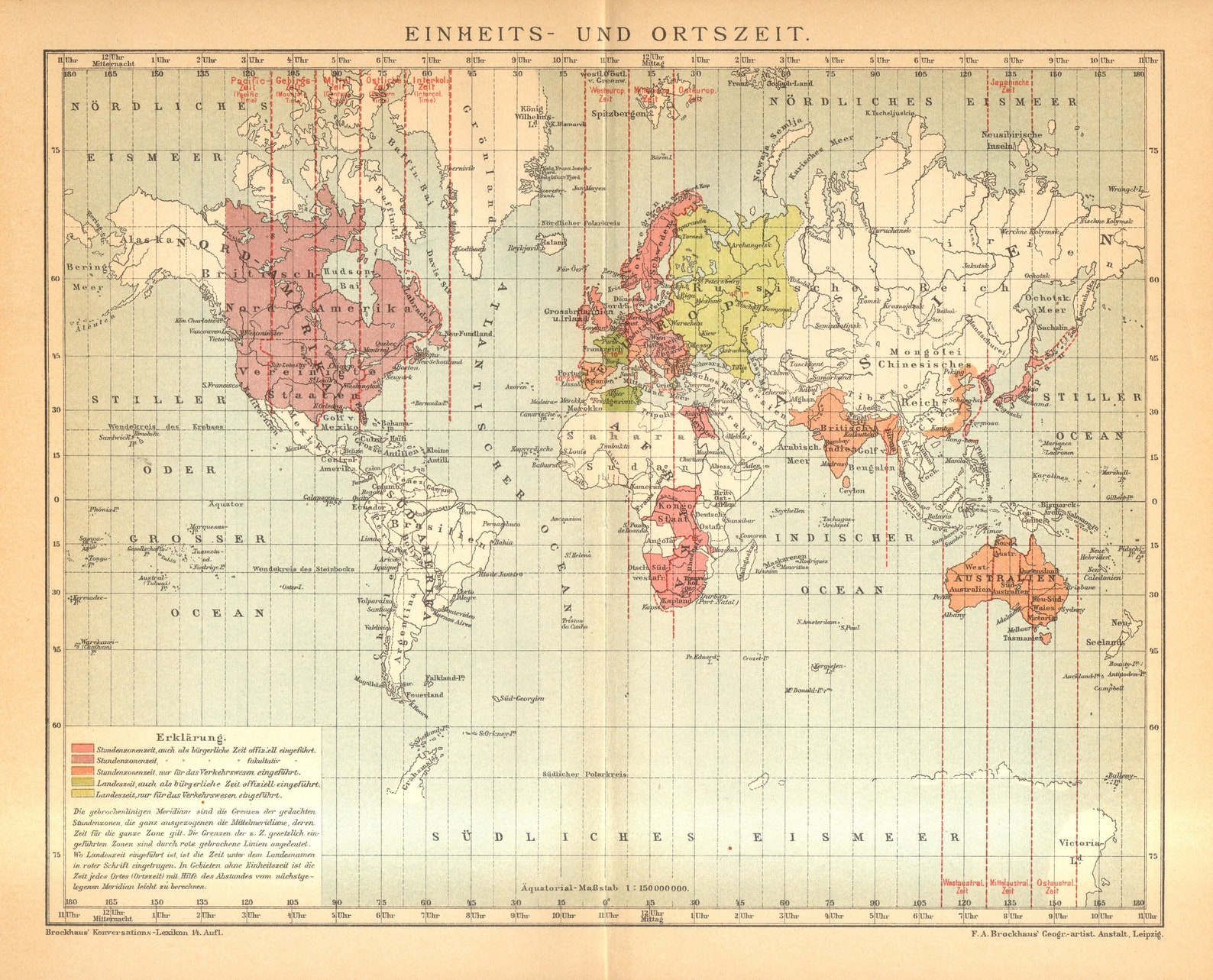 1894 TIME ZONES Antique Map Standard and Local Solar Times of Etsy