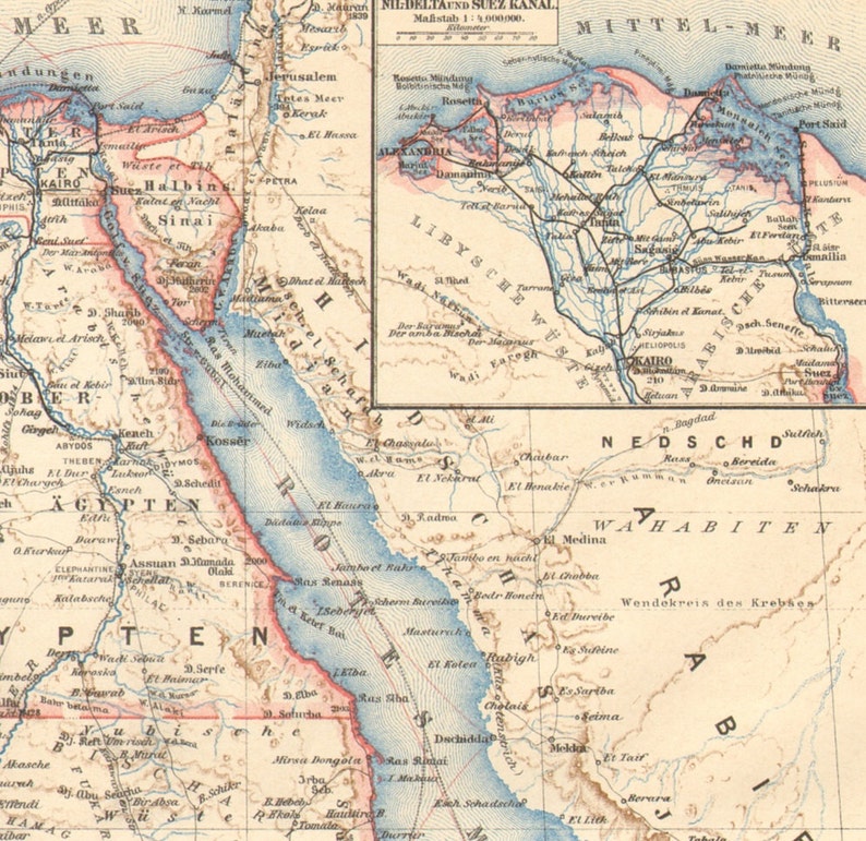 1896 datée du carte d'Égypte mer rouge fourrure de Dar Etsy
