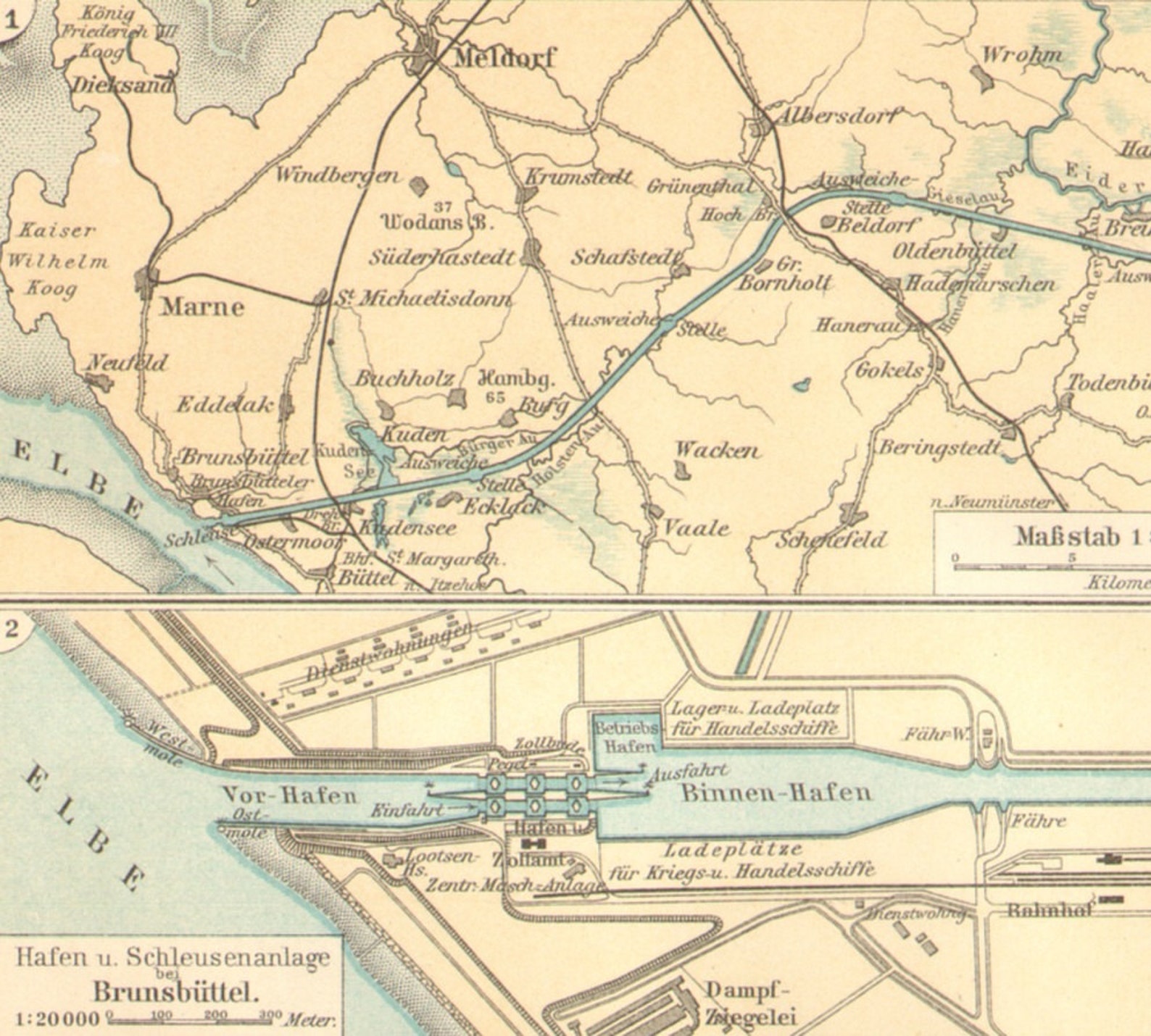 1896 Map of the Kiel Canal or Kaiser-wilhelm-kanal - Etsy