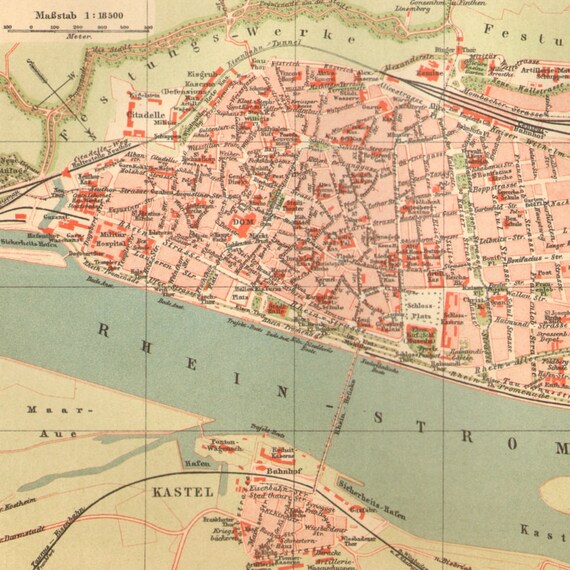 Danzig Stadtplan Gdansk Deutsches Reich Straßen Lithographie 1886 antike Karte