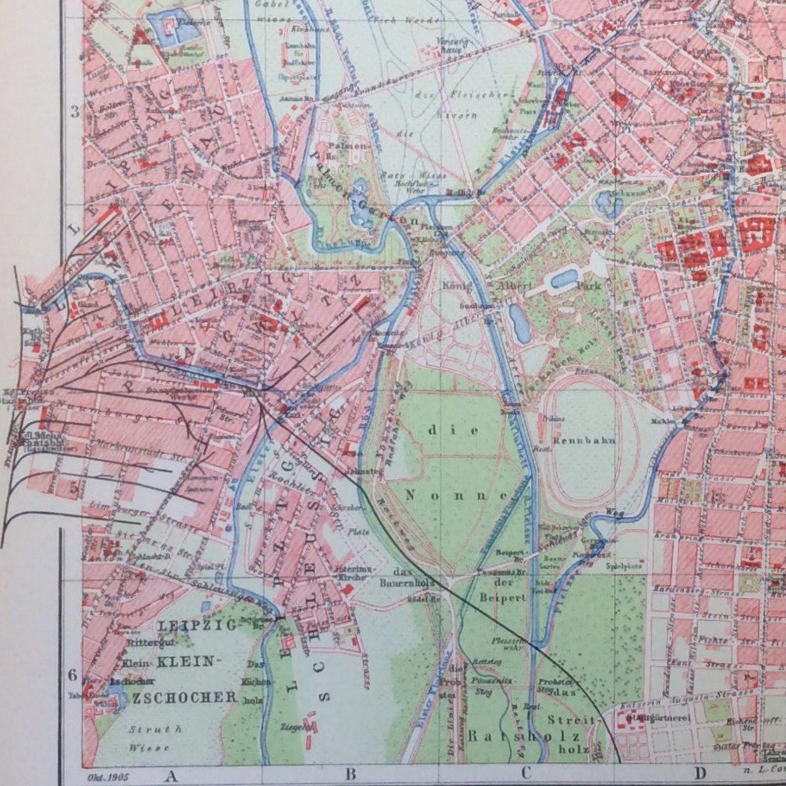 1905 LEIPZIG Antique Dated City Map SAXONY GERMANY 116 | Etsy