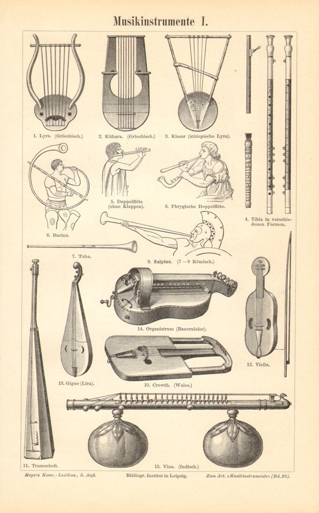 1896 Antique Engraving of Musical Instruments Stringed | Etsy