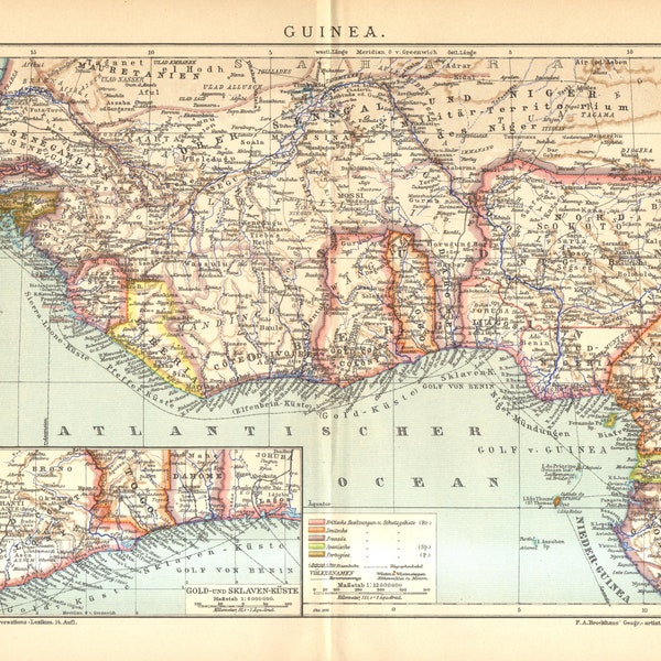 1905 Southern Coast of WEST AFRICA Antique Dated Map, Overseas Territories, Colonial Possessions, Slave Coast, Gold Coast, Region Guinea