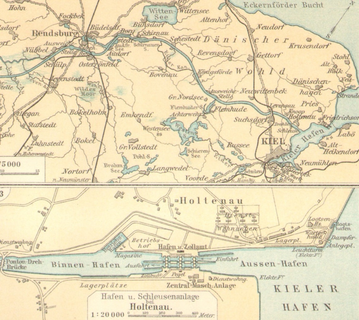 1896 Map of the Kiel Canal or Kaiser-wilhelm-kanal - Etsy