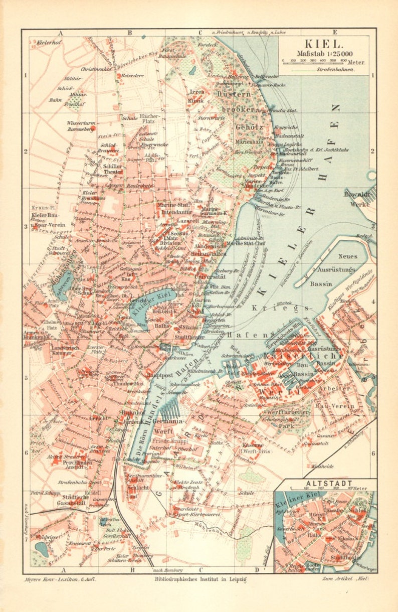 KIEL Antique City Map printed in 1905 | Etsy