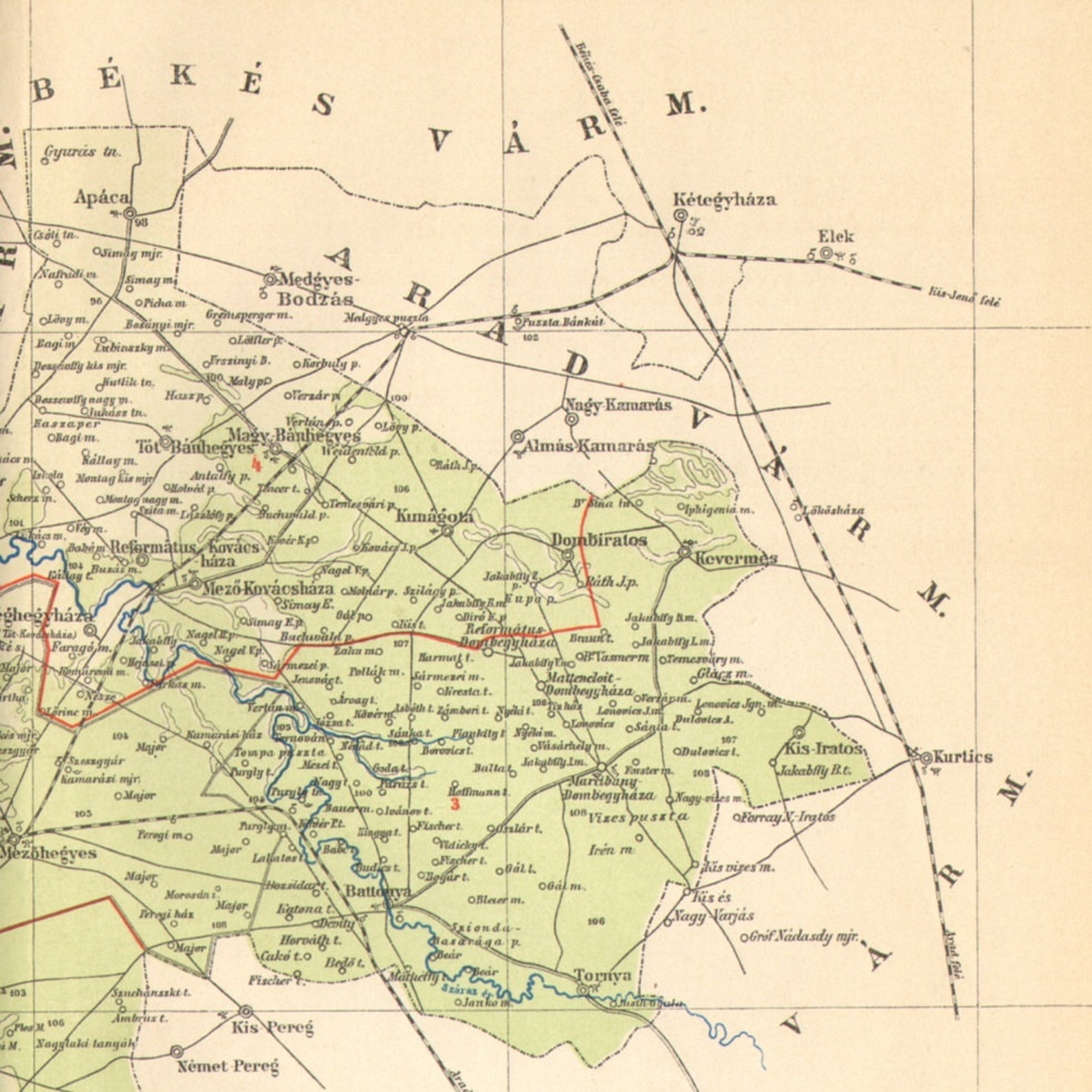 1893 Csanád County Antique Dated Map Austrohungarian Empire Etsy