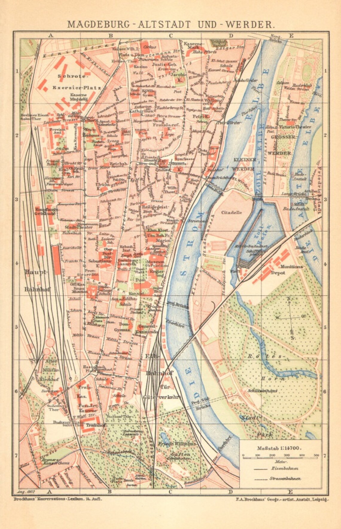 1902 Original Antique Dated City Map of Magdeburg the Old Town | Etsy