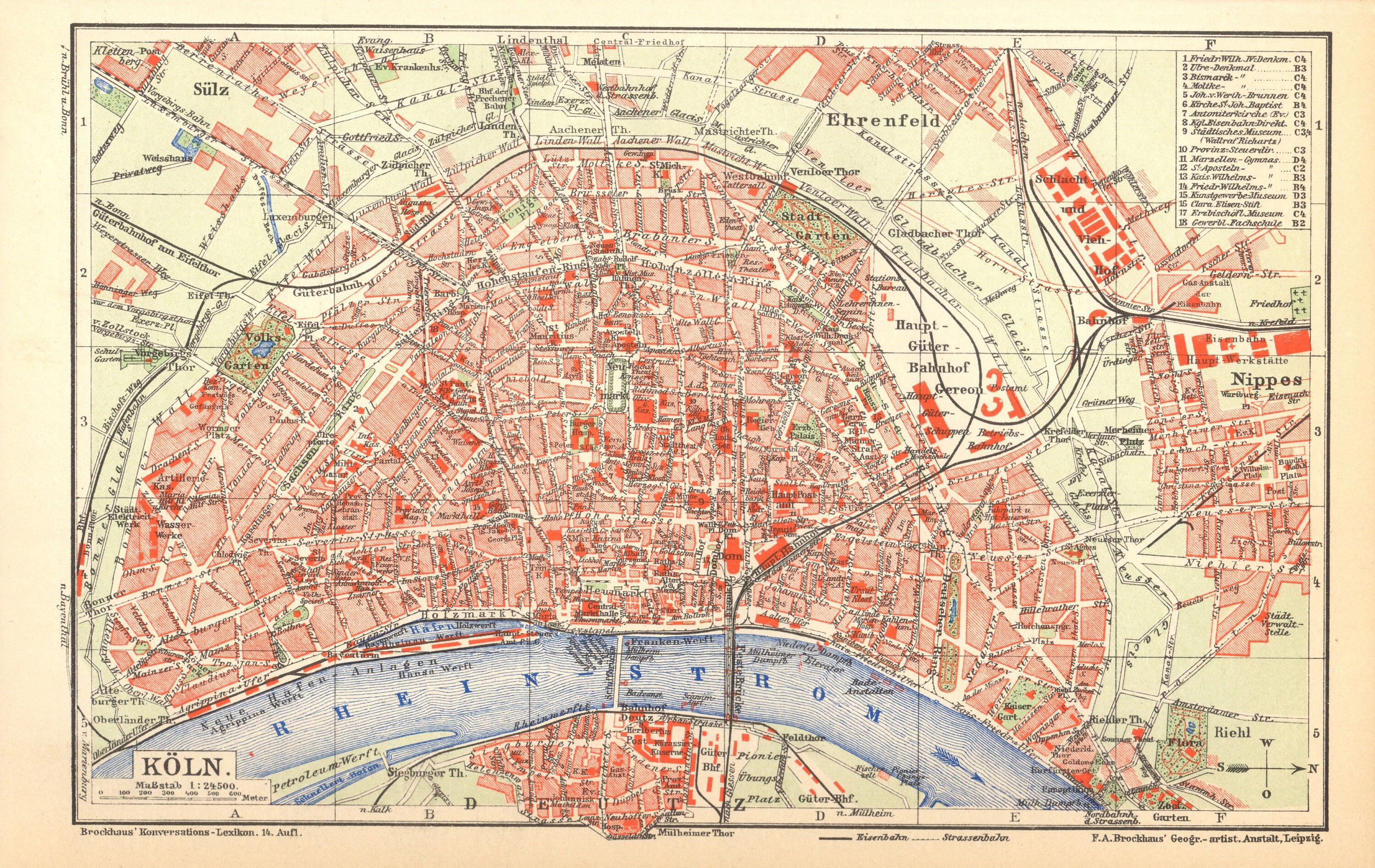 1896 COLOGNE Antique City Map KÖLN GERMANY 124 years old | Etsy