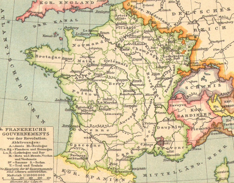 1895 Original Antique Historical Map of France 12th18th Etsy