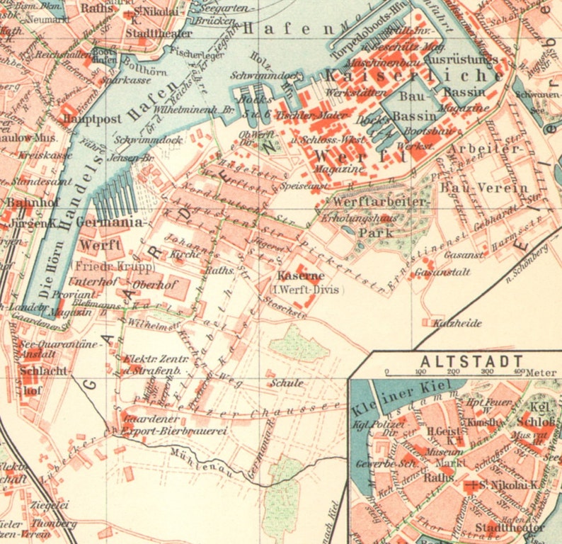 KIEL Antique City Map printed in 1905 | Etsy