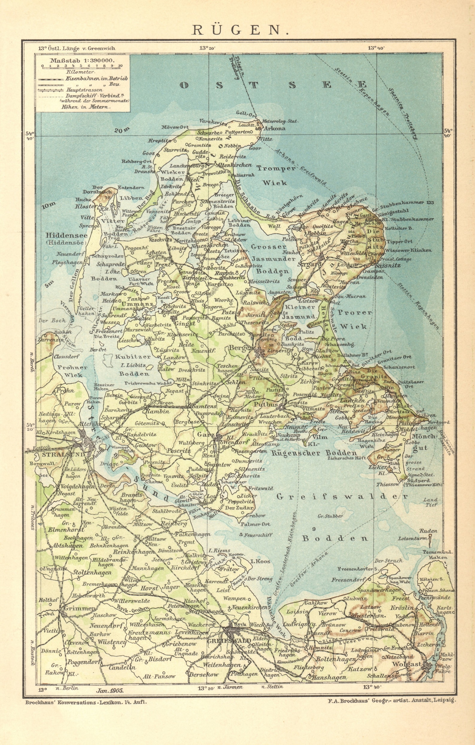 1905 RUGIA ISLAND Mapa anticuado fechado Isla de Rügen Etsy