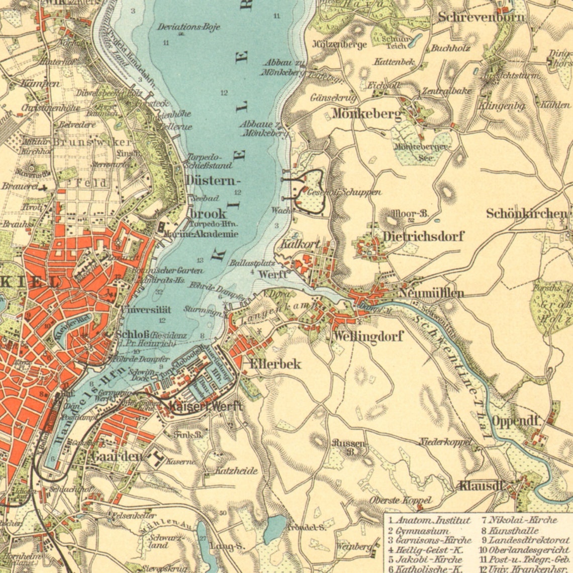 1896 KIEL PORT and FJORD Antique Map - Etsy