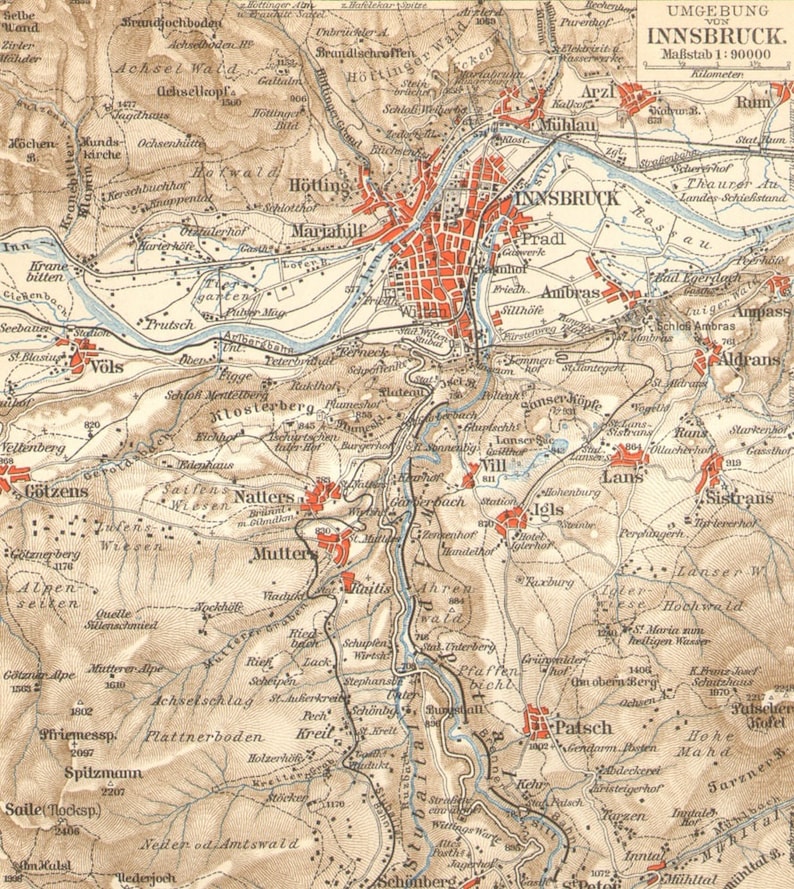 1905 Original Antike Karte von Innsbruck und Umgebung - Etsy Schweiz