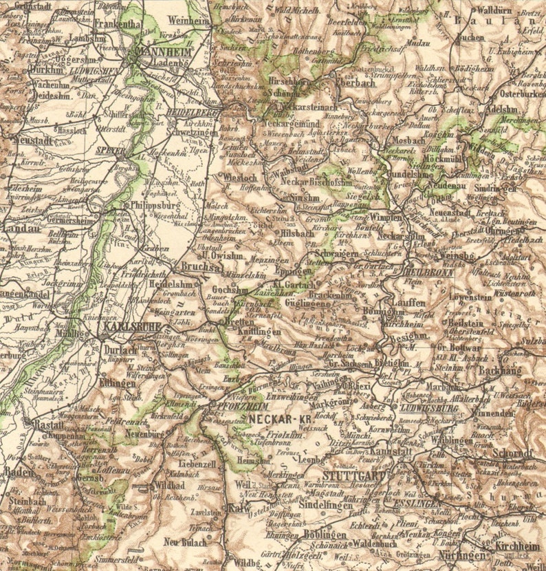 1893 Original Antique Dated Map of the Grand Duchy of Baden | Etsy