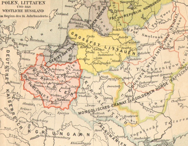 1890 Historical Map of Poland and the Western Part of the  Etsy
