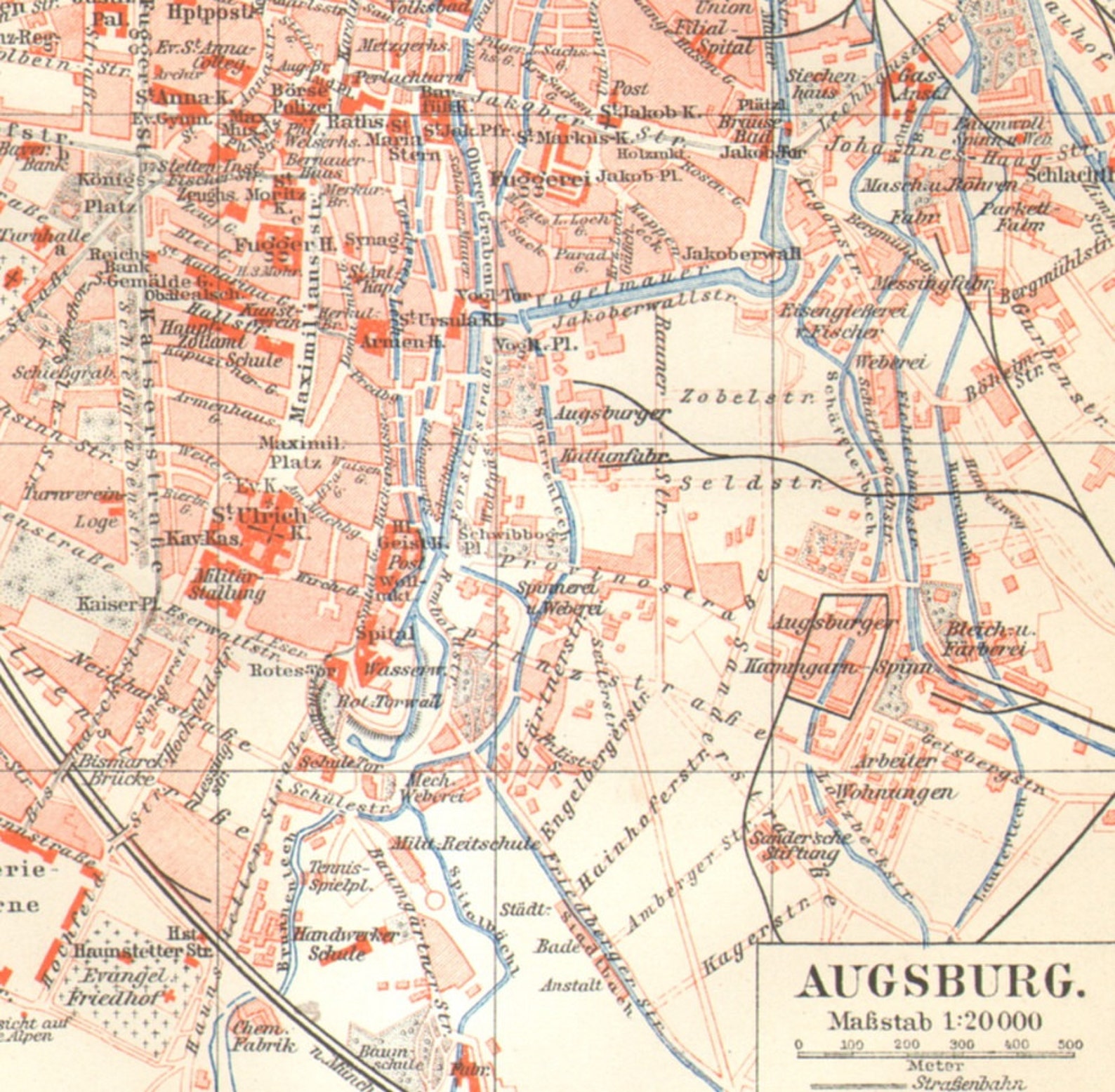 1892 AUGSBURG Antique City Map BAVARIA GERMANY 129 years | Etsy