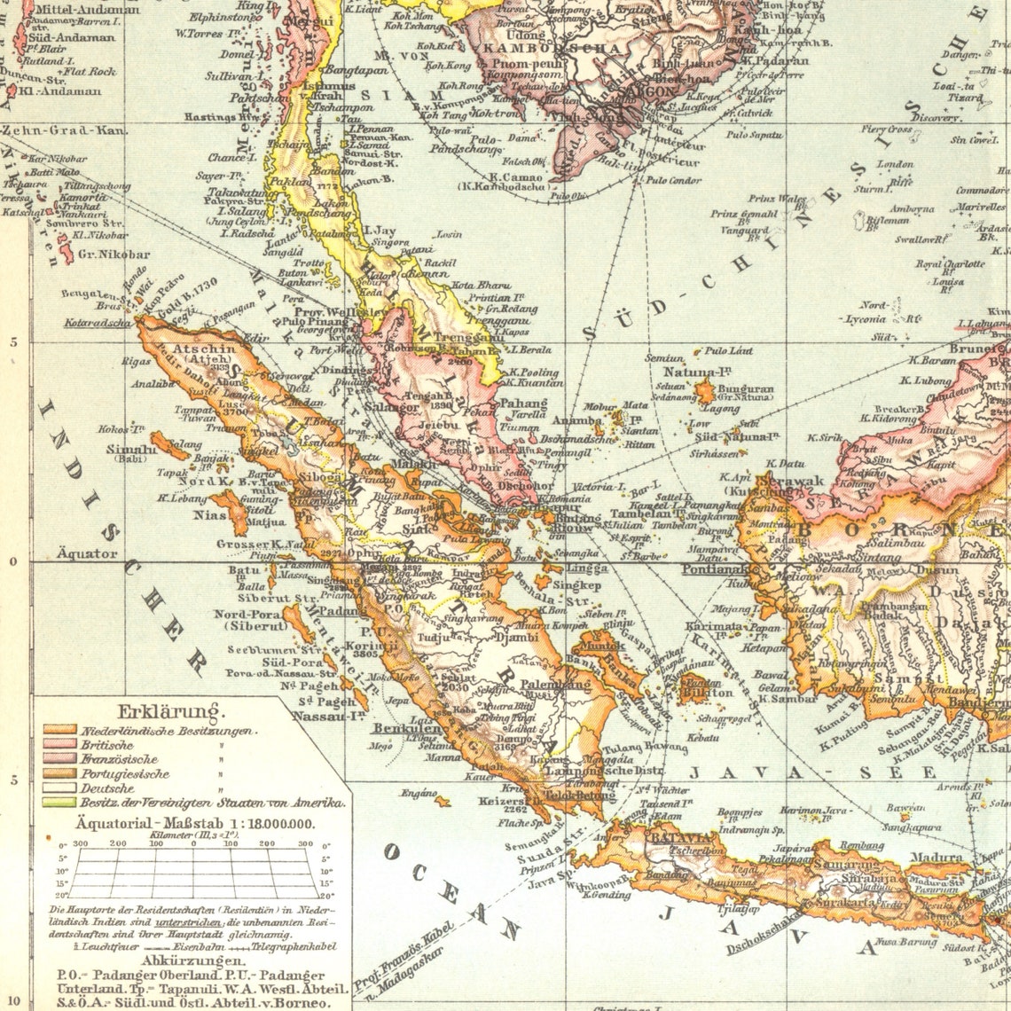 1905 MALAY ARCHIPELAGO Antique Dated Map Southeast Asia Etsy