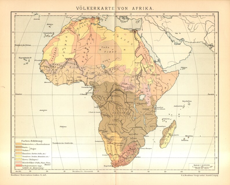 1901 ETHNIC GROUPS in AFRICA Antique Dated Map Ethnographic Etsy