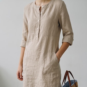 Knee Length Straight Linen Dress - Etsy