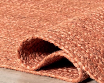 Handmade Braided Jute Rug: Natural Fiber, Custom Size Bohemian Jute Rug, Jute Area Rug Boho Decor Rug Jute Rug 8x10, Custom Size Rug red rug