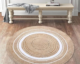 Handmade Beige Color Round Jute Rug Hand Braided Jute Round Rug Custom Size Rug Bohemian Rug Hand Braided Natural Jute Round Rug Home Decor