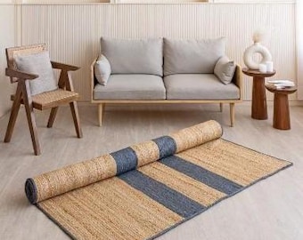 Handwoven Jute Rug Bohemian Braided Area Rug, Natural Fiber Jute Rug, Jute Area Rug Boho Decor Rug Jute Rug 8x10, Custom Size Rug red rug