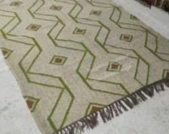 Handmade Area Kilim Rug, Wool Jute Kilim Rug, Flatweave Rug, Bohemian Rug, Indian Dhurrie Rug, Navajo Kilim Rug Custom Rug, Aztec Rug Motifs