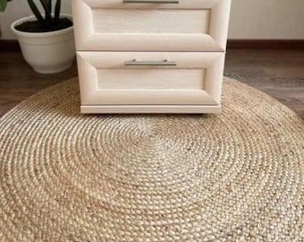 Round Braided Jute Rug | Handmade Natural Jute Area Rug | Boho Farmhouse Home Decor