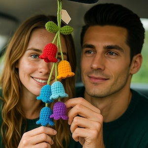 Crochet Lily of the Valley Car Hanging Cute Hanging From Mirror Flower Car Crochet Car Decoration Flower Plant Car Charm Gifts For Him Her