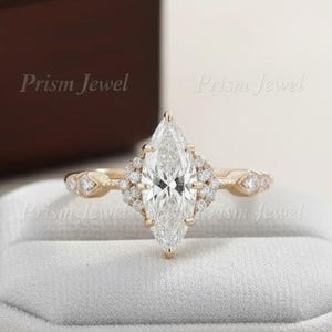 Marquise Cut Moissanite Or Lab Grown Diamond Engagement Ring, 14K Solid Rose Gold Wedding Ring, Art Deco Diamond Proposal Ring For Her