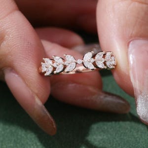 Marquise & Round Cut Lab Grown Diamond Leaf Eternity Band - 14K Solid Gold