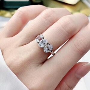 3 CT Oval Lab Grown Diamond Engagement Ring: 14K White Gold Three Stone