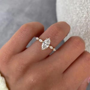 Marquise Cut Engagement Ring 2.40 CTW, IGI Certified Lab Diamond or Moissanite, 14K Yellow Gold Solitaire Ring, Elongated Diamond Ring