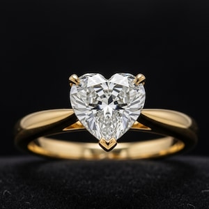 Heart Shaped Diamond Engagement Ring, Solitaire Heart Cut Ring, Minimalist Gold Ring, Romantic Promise Ring, Valentine Gift for Her