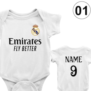 Custom Name & Number Real Madrid Bodysuit, Personalized Real Madrid Baby Bodysuit: Custom Name Bodysuit, Custom Number Soccer Outfit