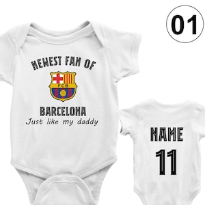 Personalized Barcelona Baby Bodysuit: Custom Name & Number Soccer Outfit
