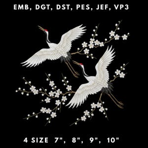 Elegant Crane Embroidery File Floral Bird Design for Home Decor T-shirt Gifts Asian Inspired Stitch Pattern