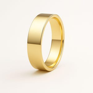 14K Solid Gold Flat Wedding Band – Comfort Fit Ring with Free Engraving, 3mm 4mm 5mm 6mm 7mm 8mm, All Sizes, Unisex Handmade Gold Ring