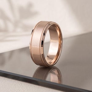 Alianza de Oro Rosa Macizo de 10K con Milgrain y Bordes Biselados, 4mm a 8mm