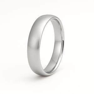 14K White Solid Gold Dome Wedding Band –Rounded Comfort Fit Ring with Free Engraving, 3mm 4mm 5mm 6mm 7mm 8mm, All Sizes, Wedding Gold Ring