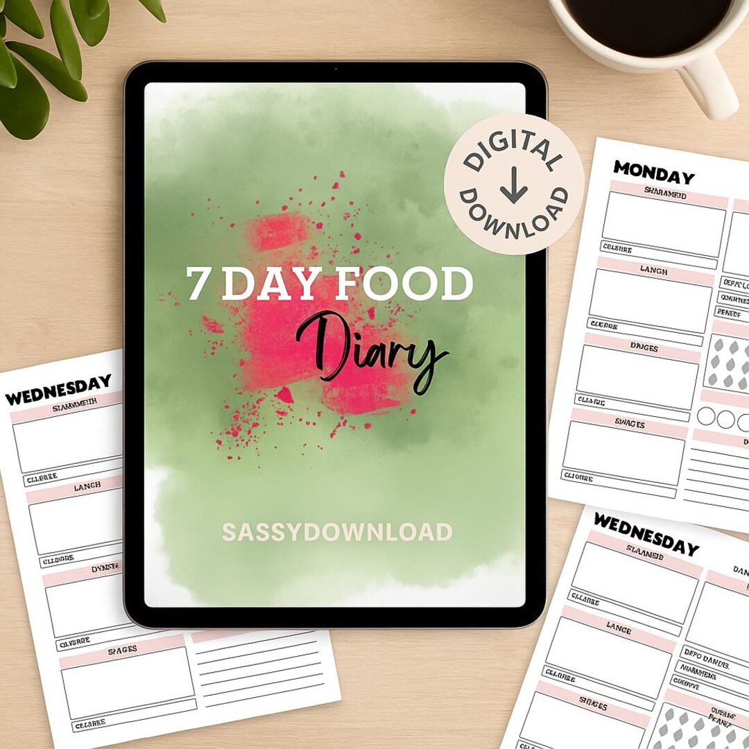 7 Day Food Diary: Printable Meal Tracker, Diet & Nutrition Journal (PDF ...