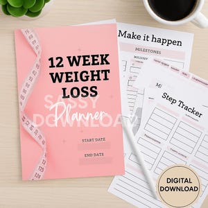 12 Week Weight Loss Planner – 32 Page Fitness Health Journal | Digital Download Goal Tracker, Meal Exercise Planner | Printable Weight Loss