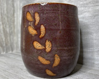 Purple wine tumbler hand made with leaf texture