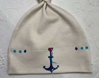 Anchor baby hat, nautical theme, beach, Handpainted, Fun Baby Hat, Unique Baby Gift, Baby Clothes for Girl