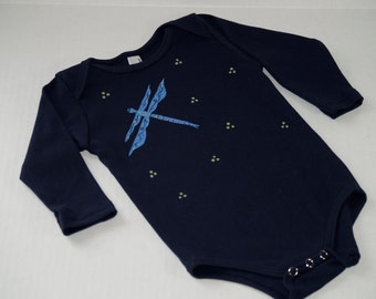 Baby Bodysuit American Apparel, Long Sleeve Navy Blue with Dragonfly Lovely Baby Gift Unique infant present, Good Luck Dragonfly Baby