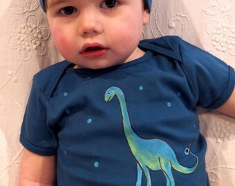 Dinosaur Baby boy bodysuit /organic cotton eco baby, baby blue present, unique one of a kind baby shower gift, Dino