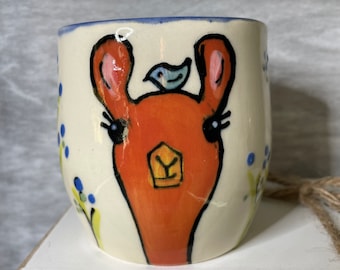 Llama tumbler hand painted with blue flowers and kissing birds