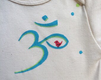 Om Hand Painted bodysuit on organic cotton/ yoga baby yoga mama