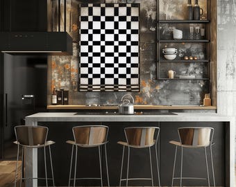 Checkerboard Abstract Wall Art - Minimal Black & White Geometric Printable Poster